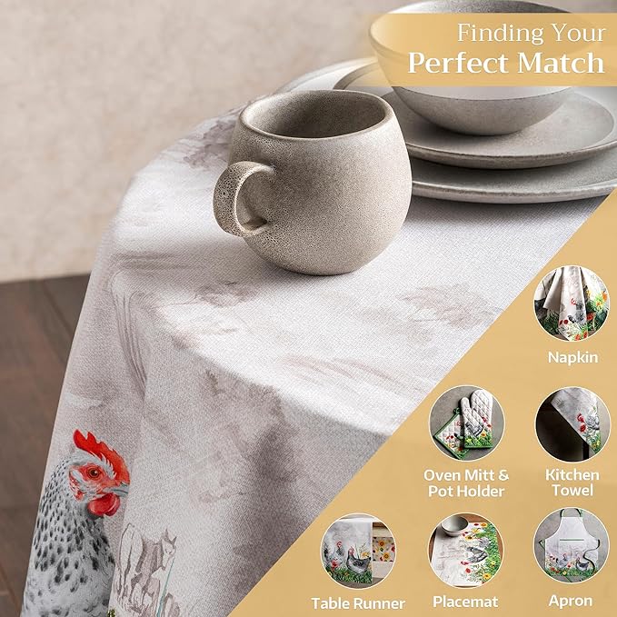 Maison d' Hermine Table Cloth Round Table 100% Cotton 69 Inches Tablecloth Reusable Decorative Everyday Use for Dining Room, Farmhouse, Home, Party, Festive & Wedding Spring Summer - Basse Cour