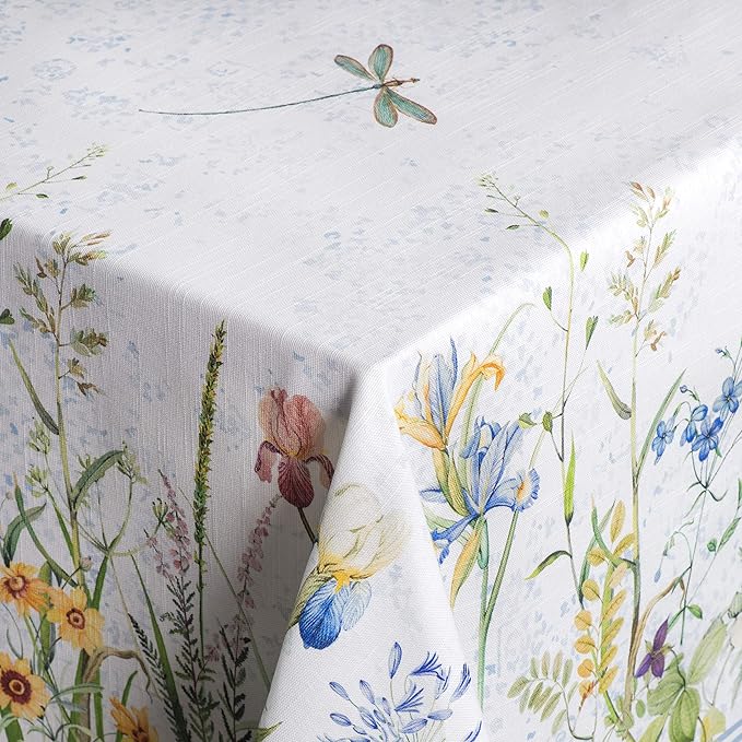 Maison d' Hermine Table Cloth Rectangle Table 100% Cotton 60 x 108 Inches Tablecloth Reusable Decorative for Dining Room, Farmhouse, Home, Party, Festive & Wedding Spring Summer - Fleurs De Mai