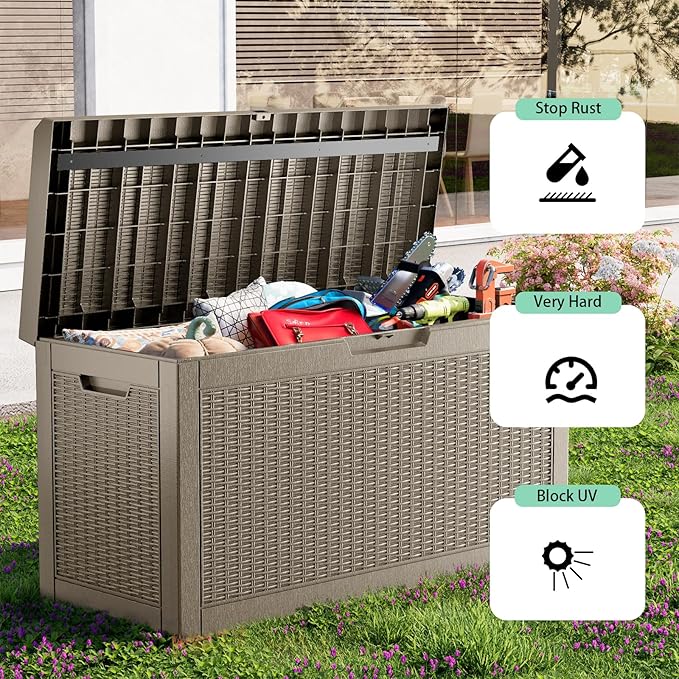 60 GallonOutdoor Storage Box,Resin Deck Boxes Waterproof, IndoorOutdoor Bin for Package Delivery, Patio Cushions, Gardening Tools, Lockable, UV Resistant