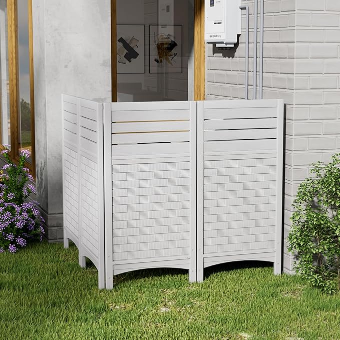 Outdoor Fence Privacy Panels,Resin Privacy Fence Panels for Outside,Air Conditioner/Trash Can/Pool Equipment Enclosure 4-Pack(Off-White)