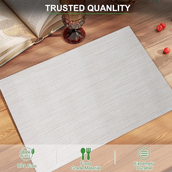 BETEAM Placemats Set of 8, Woven Vinyl Placemat for Dining Table Washable Wipeable Kitchen Place Mats Durable Indoor Outdoor Table Mats