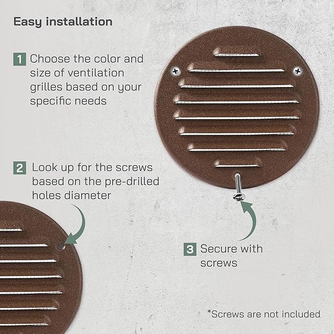 Vent Systems - 4 Inch (Inner) Pack of 10 Brown Metal Round Soffit Air Vent Grille Cover, Register air Vent Deflector, Louver - Built-in Mesh - HVAC for Bathroom, Home Office, Kitchen 5 Inch (Outer)