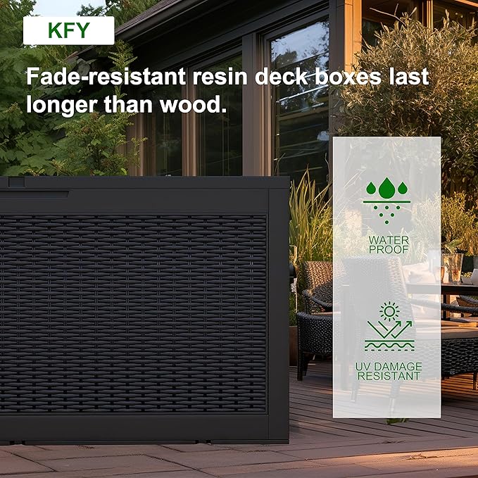 DRATO 100 Gallon Large Deck Box, Outdoor Storage Box for Patio Furniture, Patio Cushions, Gardening Tools, Pool Supplies,660lbs Weight Capacity,Waterproof Resin Storage Boxes（Black，100 Gallon）