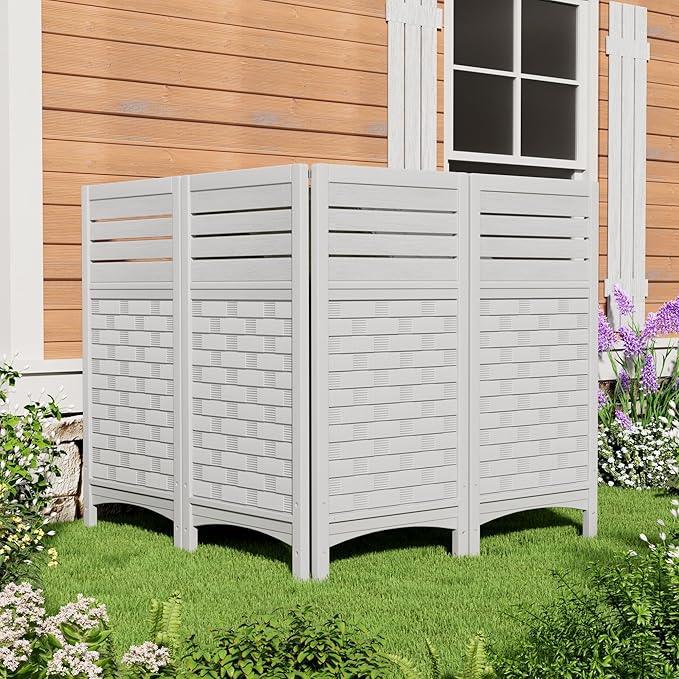 Outdoor Fence Privacy Panels,Resin Privacy Fence Panels for Outside,Air Conditioner/Trash Can/Pool Equipment Enclosure 4-Pack(Off-White)