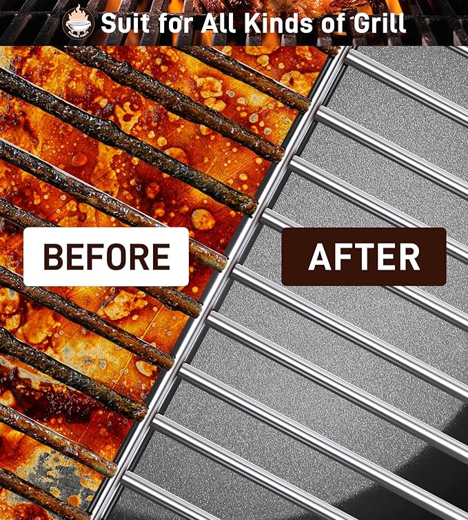 BBQ Grill Cleaning Brush, Heavy Duty Grill Cleaning Brush for Outdoor Grill, 3-Branch Stainless Steel Bristles Cleaner for Easier and Effective Clean, BBQ Tools for Gas/Charcoal Grilling Grates