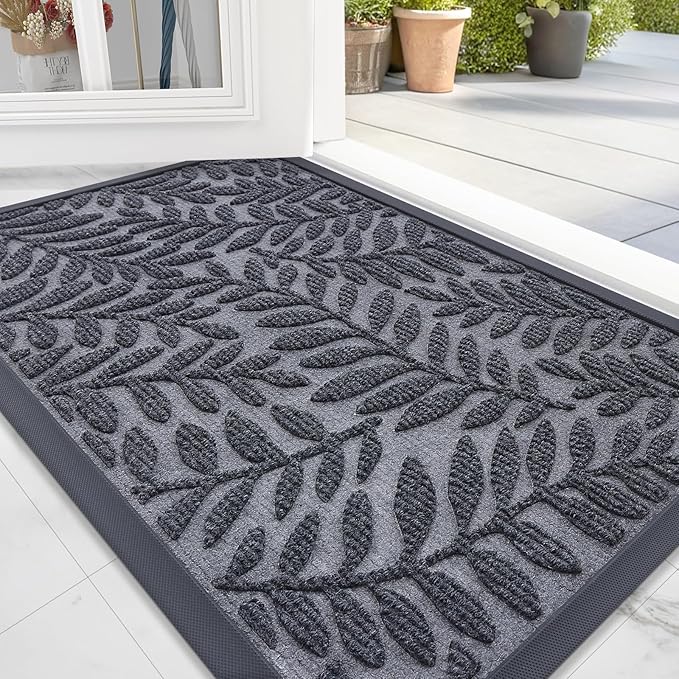 OLANLY Door Mat Indoor Outdoor Entrance, 29.5x17, Waterproof All-Weather All-Season Doormat, Sturdy Natural Rubber, Stain and Fade Resistant, Low Profile, Easy Clean Patio Entryway Mat, Medium Grey