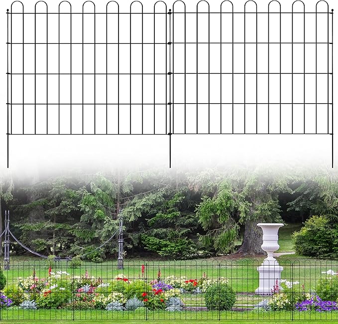 Sunnyglade 10 Panels No Dig Decorative Outdoor Garden Fence for Yard, 24in(H) X 25 ft(L) Animal Barrier Fencing Rustproof Metal Wire Panel Border for Dog, Rabbits or Any Small-Bodied Animal