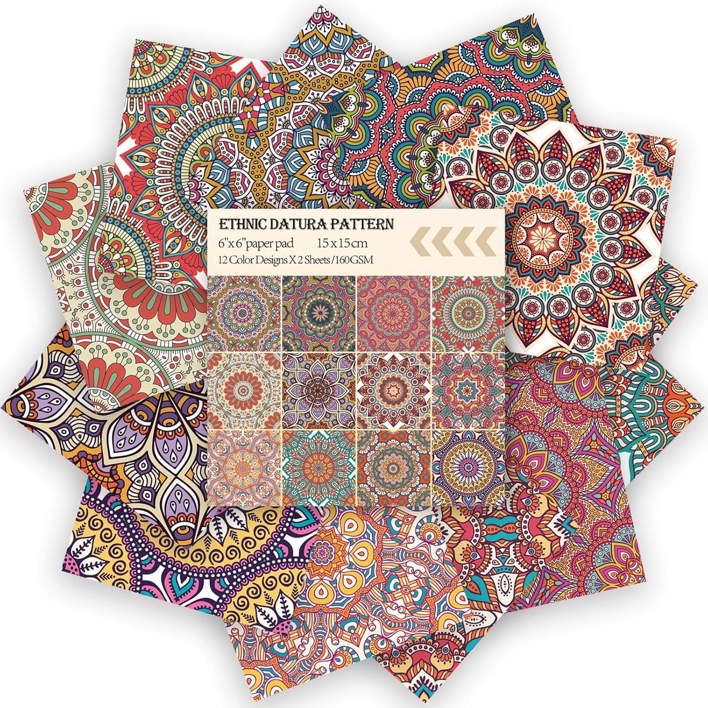 24 Sheets 12 Designs Scrapbook Paper Pad,6"×6” Single-Sided Decopodge Craft Cardstock Paper,Scrapbooking DIY Decorative Background Cardmaking Supplies.Datura