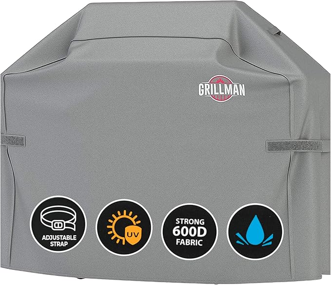 Grillman Premium Grill Cover for Outdoor Grill, BBQ Grill Cover, Rip-Proof, Waterproof, Top Heavy-Duty Large Grill Covers for Outside, Barbecue Cover & Gas Grill Covers (52" L x 26" W x 43" H, Gray)