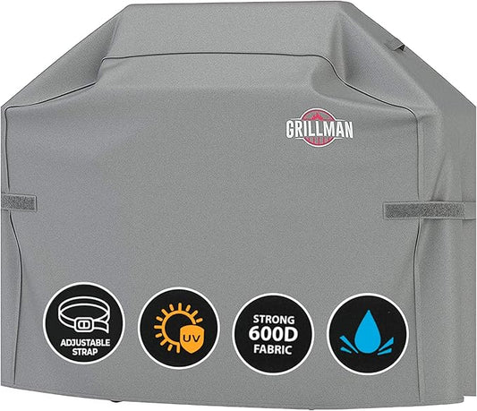 Grillman Premium Grill Cover for Outdoor Grill, BBQ Grill Cover, Rip-Proof, Waterproof, Top Heavy-Duty Large Grill Covers for Outside, Barbecue Cover & Gas Grill Covers (52" L x 26" W x 43" H, Gray)