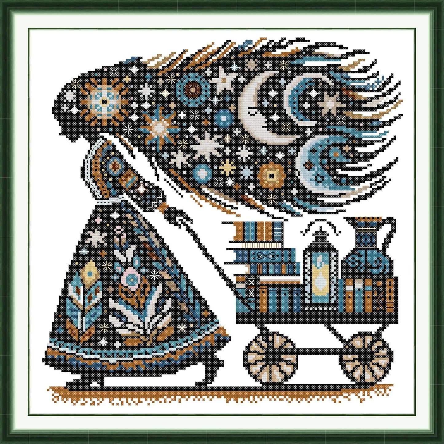 Threadhaven Cross-Stitch Kit 14CT Aida Counted Embroidery Complete Set with Fabric, Threads, Needles & Chart-Premium Beautiful Girls Design for Adults & Beginners- Knowledge is Power. 14.1''×14.1''