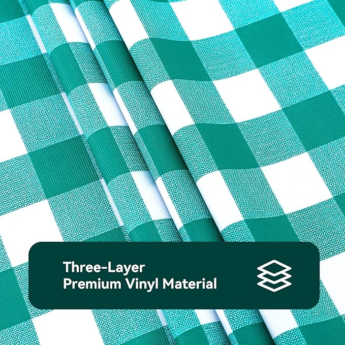 Romanstile Square Vinyl Tablecloth, 100% Waterproof Buffalo Gingham Plastic Table Cloth, Heavy Duty Wipeable Checkered Table Covers for Outdoor, Camping, Picnic, Patio - - 60 x 60, Teal Green