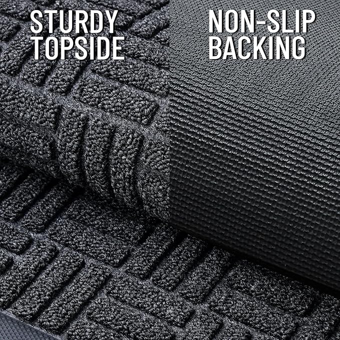 OLANLY Front Door Mat Outside Entrance 59x34, Absorbent, Heavy Duty Sturdy Natural Rubber Doormat Indoor Outdoor, Non-Slip, Stain and Fade Resistant, Low Profile Floor Mat for Entryway, Black Gray