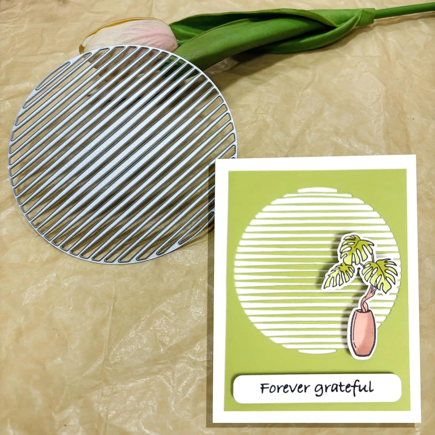 Lapoo Geometric Cutting Die for Scrapbooking - Durable, Cut Stencils for DIY Scrapbook Photo Album Decorative Paper Card, Card Making Supplies (Striped Circle 3.9 x 3.9 in)