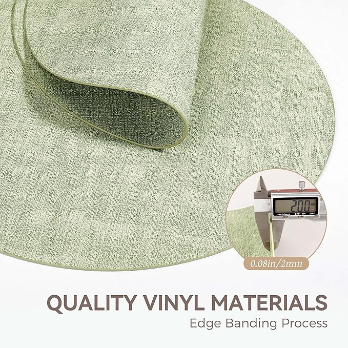 13" Round Placemats Set of 8, Reversible Faux Leather Heat Resistant Table Mats, Waterproof Oilproof Wipeable Table Protective Placemats for Vinyl, Washable for Indoor & Outdoor Use (8, Light Green)