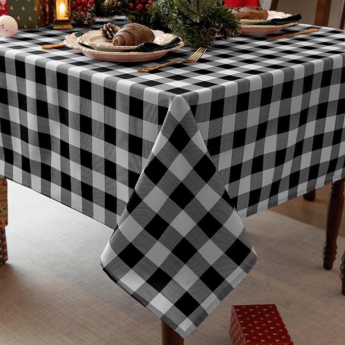 Classic Gingham Plaid Tablecloth Fabric - Rectangular 58x102 Inch Water Resistant Checked Table Cloth for Indoor/Outdoor Use - Table Cover for Kitchen, Picnics, Gardens, and Parties
