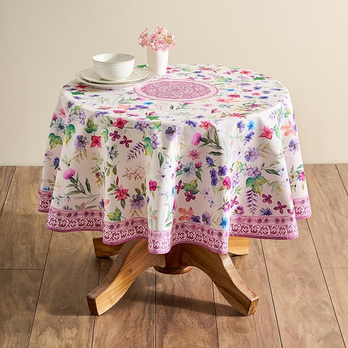 Maison d' Hermine Table Cloth Round Table 100% Cotton 63 Inches Tablecloth Reusable Decorative Everyday Use for Dining Room, Farmhouse, Home, Party, Festive & Wedding Spring Summer - Chardon