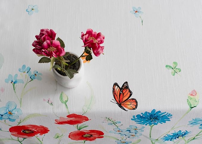Maison d' Hermine Table Cloth Square Table 100% Cotton 60 x 60 Inches Tablecloth Reusable Decorative for Dining Room, Farmhouse, Home, Party, Festive & Wedding Spring Summer - Summer Whisper