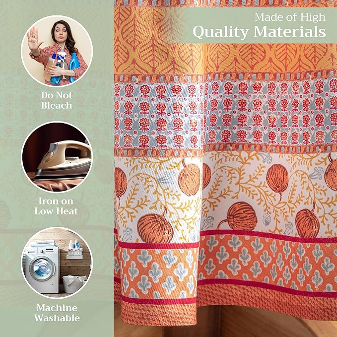 Maison d' Hermine Table Cloth Round Table 100% Cotton 69 Inches Fall Tablecloth Reusable Everyday Use for Thanksgiving Christmas Decorations Dining Farmhouse Party (Harvest Festival)