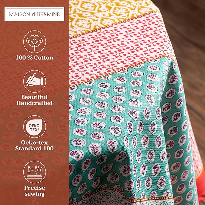 Maison d' Hermine Table Cloth Round Table 100% Cotton 63 Inches Tablecloth Reusable Decorative Everyday Use for Dining Room, Farmhouse, Home, Party, Festive & Wedding Spring Summer - Provence