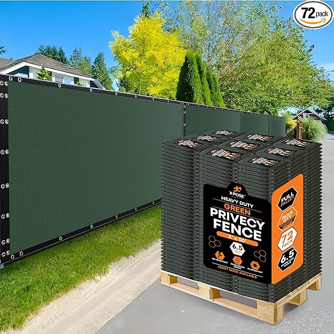 Xpose Safety Privacy Fence Screen 5’ x 50’ (72 Pack) – Heavy Duty Green Mesh with 90% Visibility Block, UV Protection – for Garden, Yard, Nursery, Kennel, Dog Run, Greenhouse