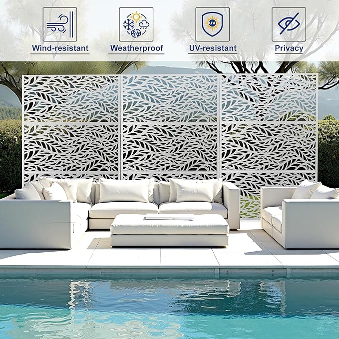 Outdoor Privacy Screen,72" H×47" W Metal Privacy Screen, Freestanding Privacy Fence Panels for Patio