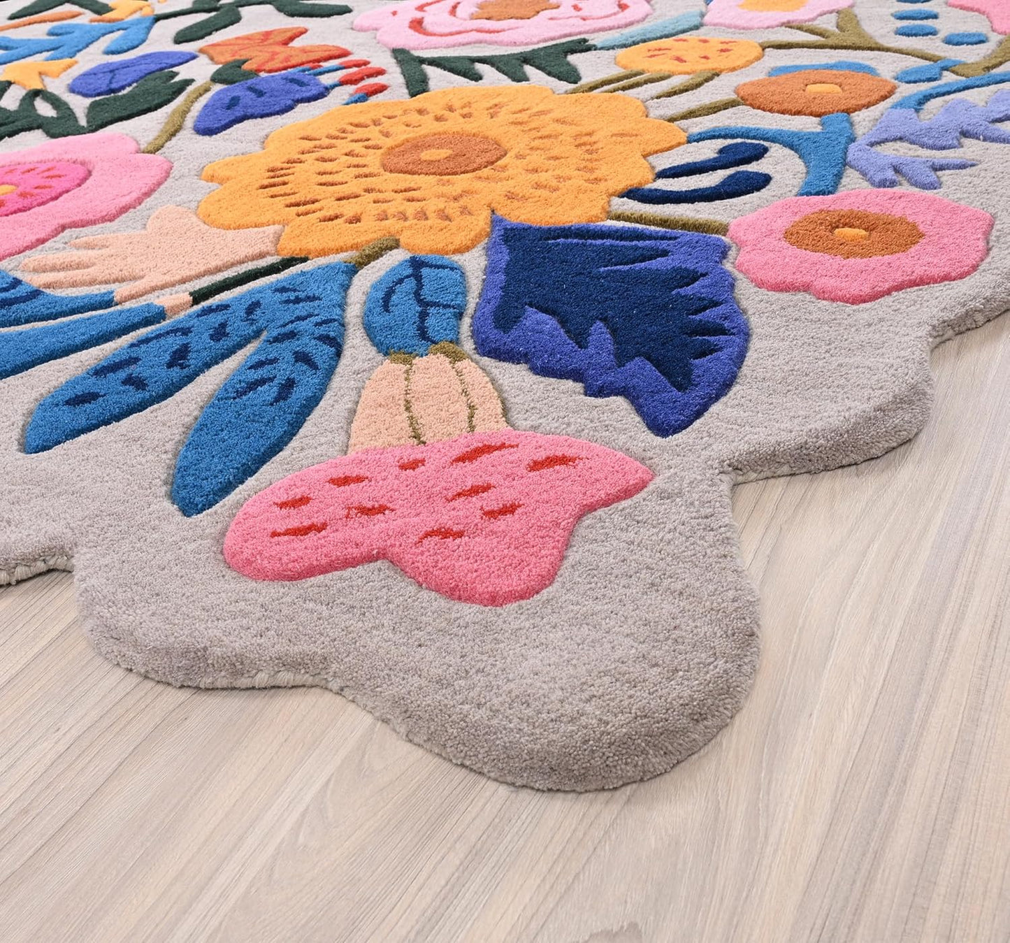 Handmade Wool Floral Area Rug for Living Room | Elegant Flower Garden Design, Soft, Thick and Durable | Bedroom, Dining Room & Home Decor Carpet (4' x 6', Floral H)