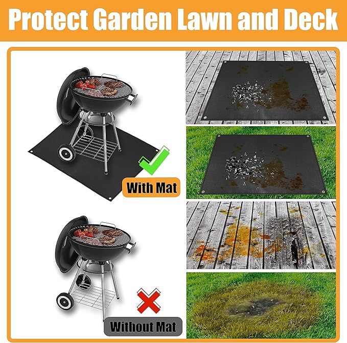 Grill Mats for Outdoor Grills - Fireproof Grill Matt for Outdoor Deck Protector for Gas, Charcoal Grills, Oil-proof Griddle Accessories Compatible with Blackstone, Weber, Royal Gourmet, 65 x 36 in