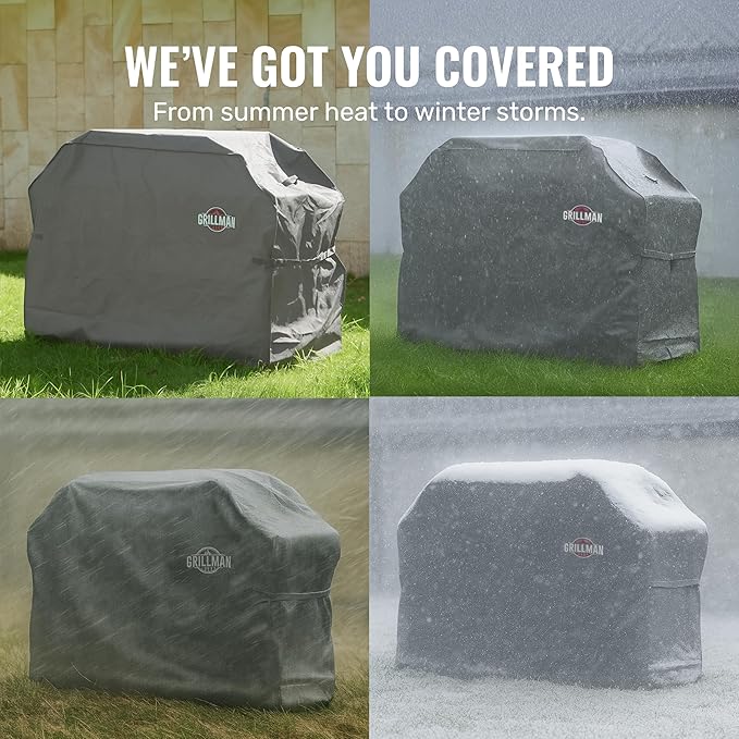 Grillman Grill Cover, BBQ Outdoor Grill Covers, Charcoal, Gas Grills, Waterproof, Rip-Proof, Weather-Resistant, Anti-UV, Barbecue Cover for Weber, Genesis, Charbroil, Nexgrill, etc (Gray, 72 Inch)