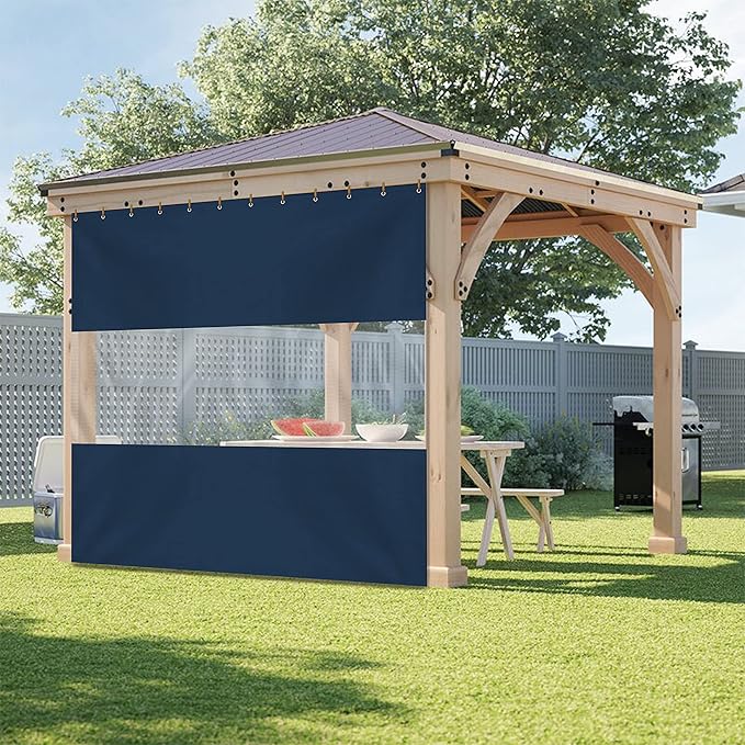 Covers & All Outdoor Clear Panel Curtain, 12 oz Vinyl Outdor Curtains for Patio, Waterproof & Weather Resistant Tarp with Brass Grommets for Pergola, Porch, Gazebos, Balcony (9’ H x 10’ W Feet, Blue)