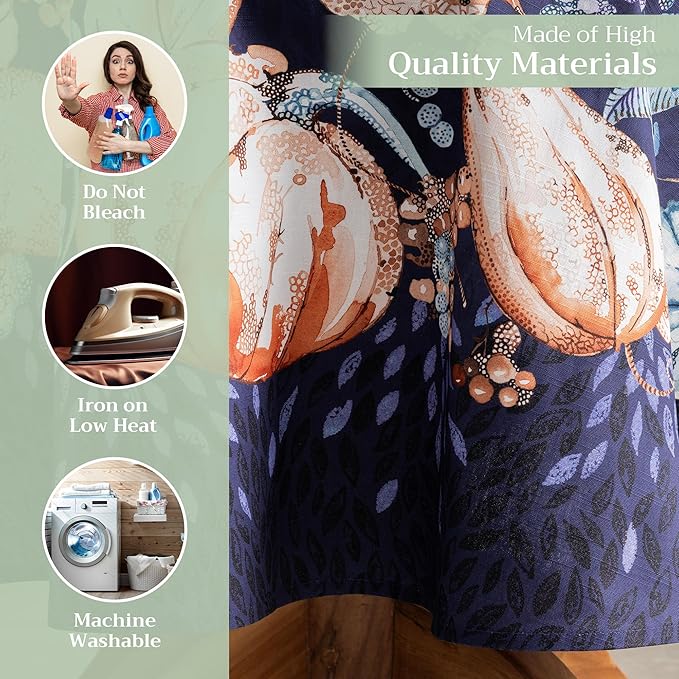 Maison d' Hermine Table Cloth Round Table 100% Cotton 69 Inches Fall Tablecloth Reusable Everyday Use for Thanksgiving Christmas Decorations Dining Farmhouse Party (Pumpkin Blues)