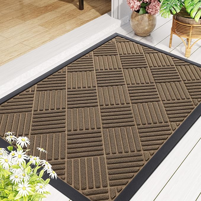 Smiry Front Door Mat Outside Entrance, Heavy Duty Outdoor Indoor Natural Rubber Doormat, Non Slip, Trap Dirt and Moisture, Easy Clean, Low Profile Patio Porch Entryway Mat, 59x20, Brown