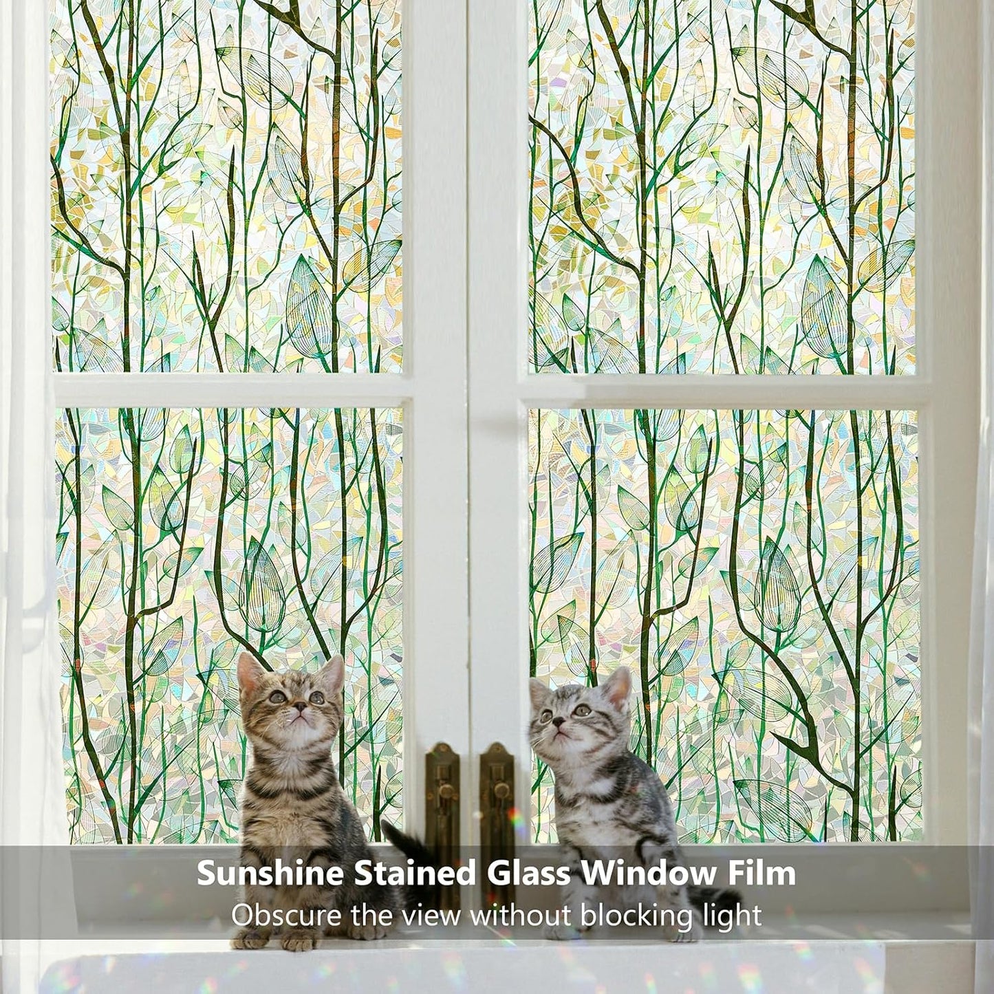 Finnez Window Privacy Film Window Film 3D No Glue Glass Sticker for Glass Door Home and Office Heat Control Anti UV (35.4 Inch x 6.5 Feet, Rainbow Grove)