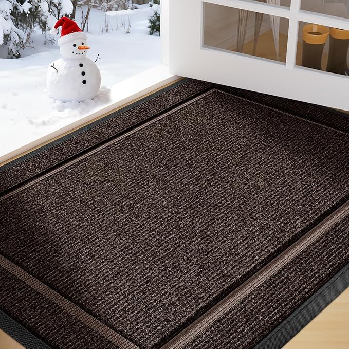 Front Door Mat Outside Entrance Indoor Doormat, 31" x 20" Outdoor Mats for Patio Waterproof, Outdoor Door Mats for Outside Entry, Indoor Rugs for Entryway, Sturdy Natural Rubber Entry Mat, Brown