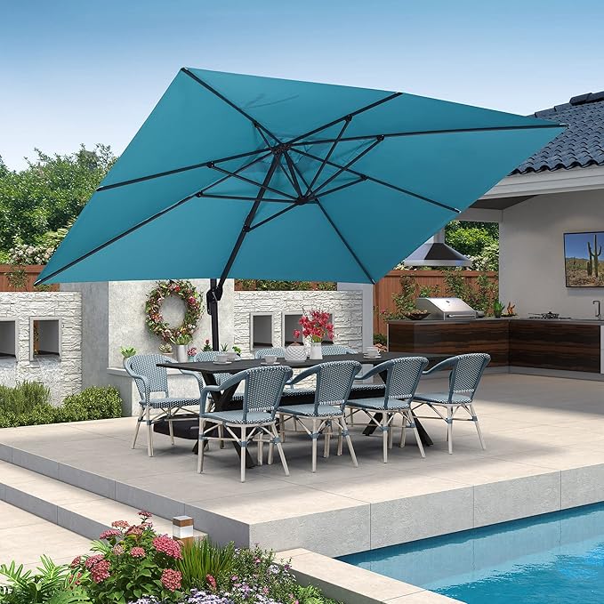 PURPLE LEAF 9 Pieces Outdoor Dining Set Patio Furniture Set with Aluminum Table and French Wicker Chairs for Garden Backyard Light Blue Patio Dining Set