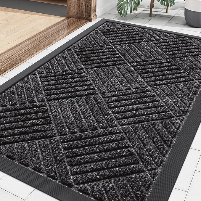 Smiry Front Door Mat Outside Entrance, Heavy Duty Outdoor Indoor Natural Rubber Doormat, Non Slip, Trap Dirt and Moisture, Easy Clean, Low Profile Patio Porch Entryway Mat, 29.5x17, Silver Grey