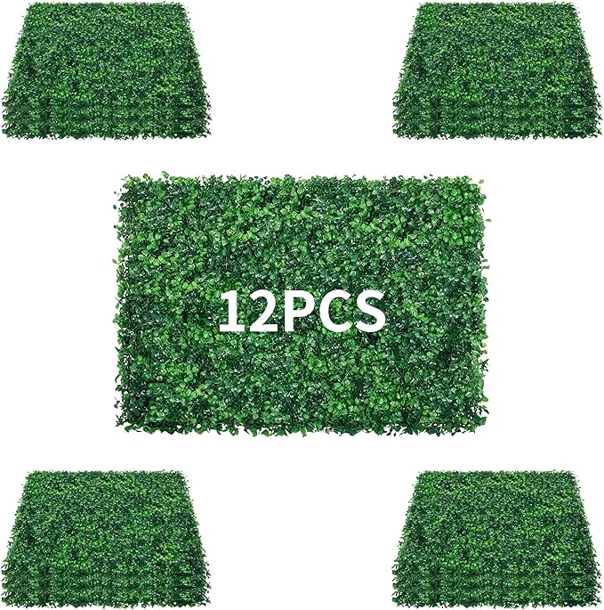 12PCS 24x16 Artificial Grass Wall Panels - Boxwood Privacy Screen UV Protected Waterproof Indoor Outdoor Garden Fence Backyard
