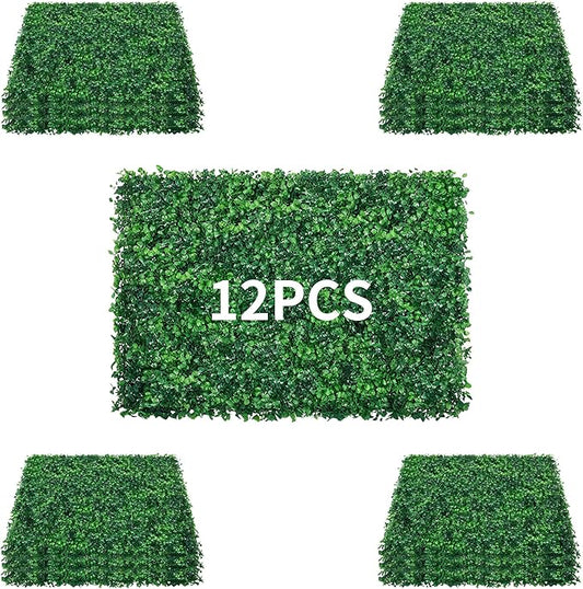12PCS 24x16 Artificial Grass Wall Panels - Boxwood Privacy Screen UV Protected Waterproof Indoor Outdoor Garden Fence Backyard