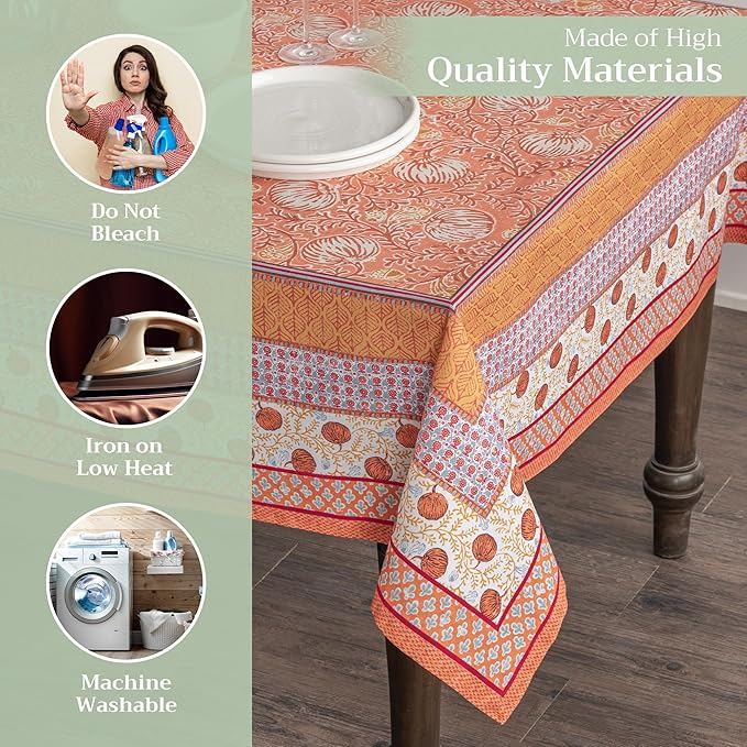 Maison d' Hermine Table Cloth Rectangle Table 100% Cotton 60 x 108 Inches Fall Tablecloth Reusable Everyday Use for Thanksgiving Christmas Decorations Dining Farmhouse Party (Harvest Festival)