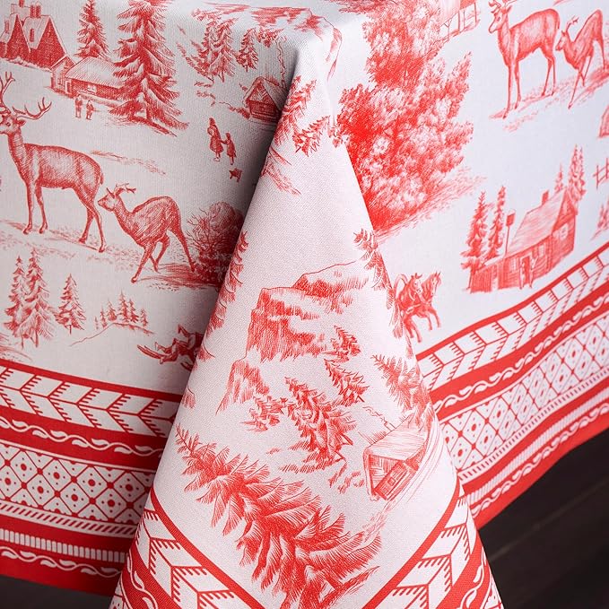 Maison d' Hermine Table Cloth Rectangle Table 100% Cotton 70 x 140 Inches Fall Tablecloth Reusable Everyday Use for Thanksgiving Christmas Decorations Dining Farmhouse Party (Winter Jouy)