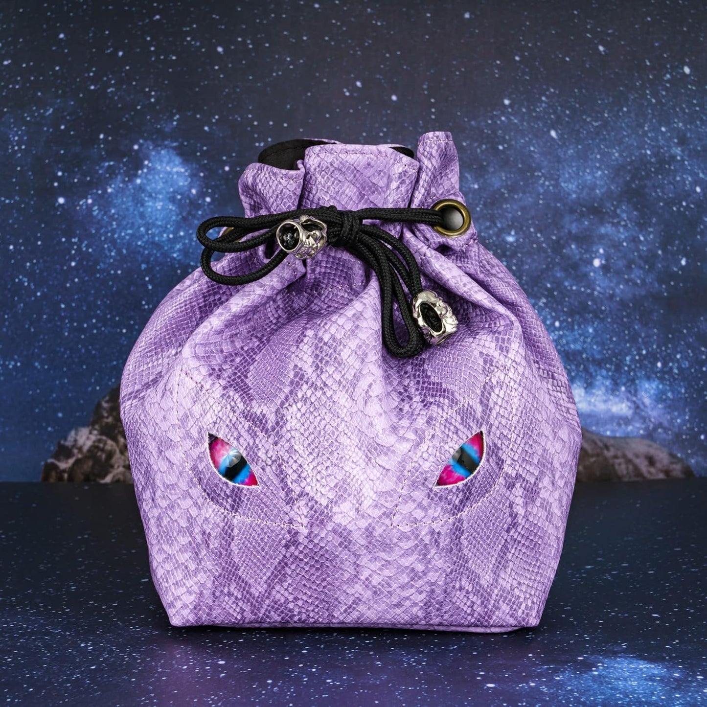 Large DND Dice Bag Leather Dice Storage Bag Purple D&D Drawstring Pouch with Pockets for RPG Table Games - Can Hold 200+ Polyhedral Dice