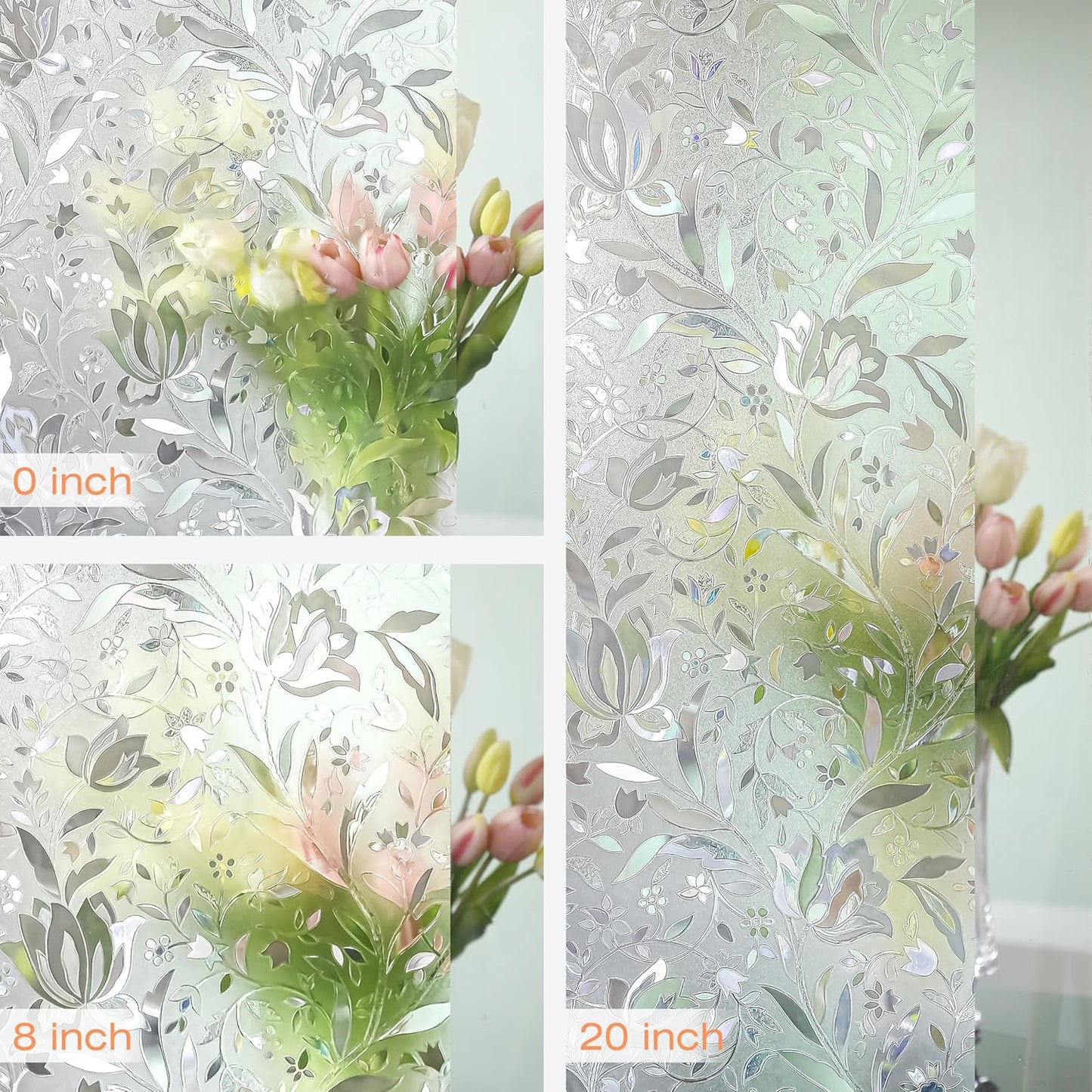 Hilarious Privacy Window Film, Tulip Window Vinyl, Stained Glass Static Stickers, 3D Decorations for Glass Windows, Removable Window Covering, Adhesive-Free Stickers (35.4'' x 78.7'')