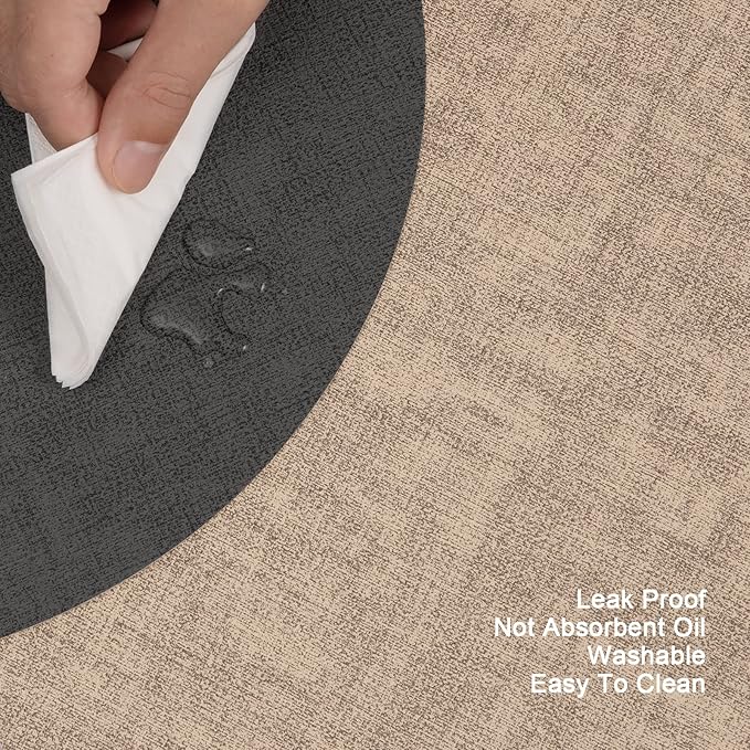 Myir JUN Round Placemats Dual Sided, Faux Leather Place Mats Set of 6 Indoor Placemat for Dining Table Outdoor Place Mat Non-Slip Washable Table Mats (Gray Beige, Set of 6)