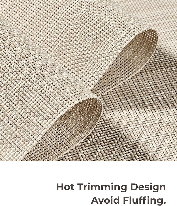 Leetaltree Beige White Placemats Set of 8 - Heat Resistant Non-Slip Place mats for Dining Table, Washable Durable PVC Vinyl Woven Table Mats(Beige White, 8)