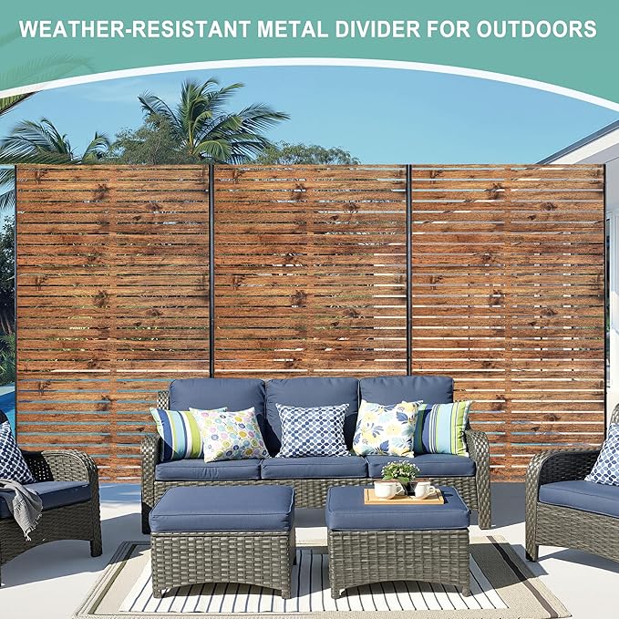 Metal Privacy Screen for Outdoor & Indoor Use, Free Standing Privacy Screen for Patio Garden Pool, 72" H x 47" W Decoative Privacy Panels, Weather Resistant, Easy Assembly (Natural Brown)