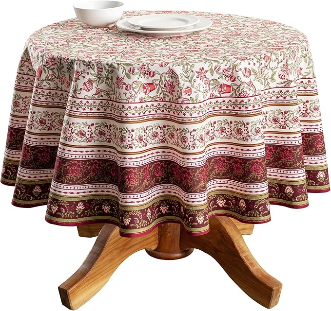 Maison d' Hermine Table Cloth Round Table 100% Cotton 69 Inches Fall Tablecloth Reusable Everyday Use for Thanksgiving Christmas Decorations Dining Farmhouse Party (Reveillon Au Jardin)