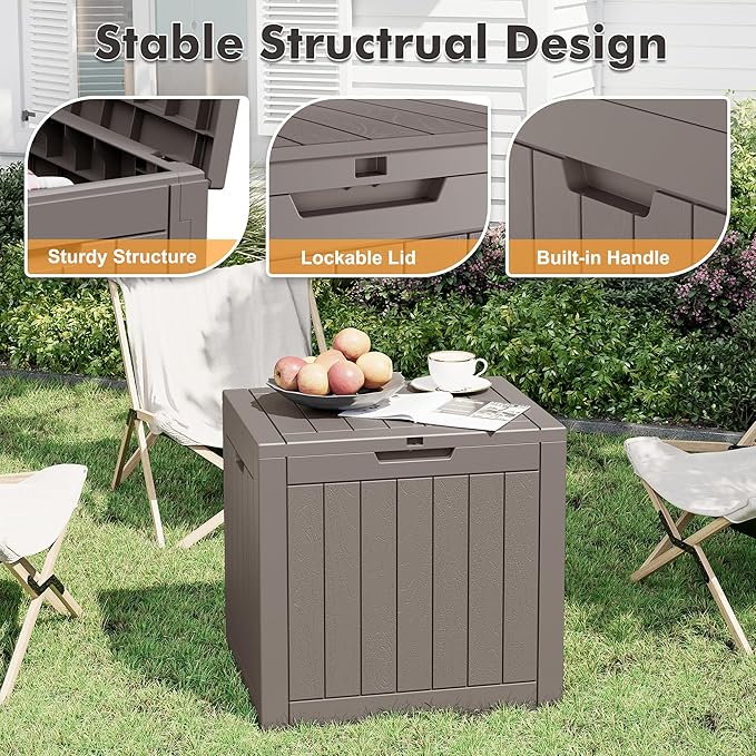 Outdoor Storage Box, Resin Deck Boxes Outdoor Waterproof For Patio Furniture, Garden Tools, Pool Supplies, UV Resistant, Lockable (32 Gallon, Grey)