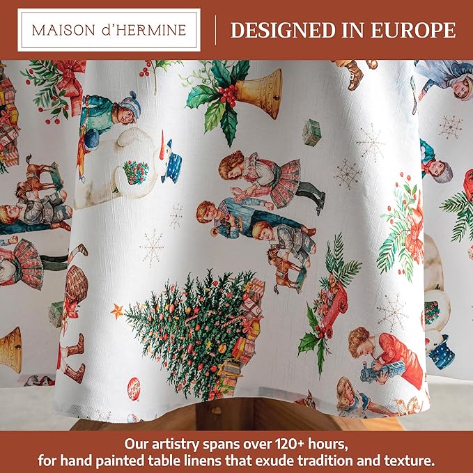 Maison d' Hermine Table Cloth Round Table 100% Cotton 63 Inches Fall Tablecloth Reusable Everyday Use for Thanksgiving Christmas Decorations Dining Farmhouse Party (Chromo)