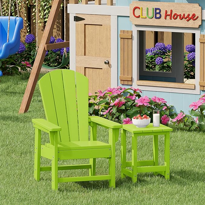 Costaelm Kids Outdoor Side Table, Small Patio HDPE Adirondack Square Table, Porch End Table for Outside Pool Garden, Lime