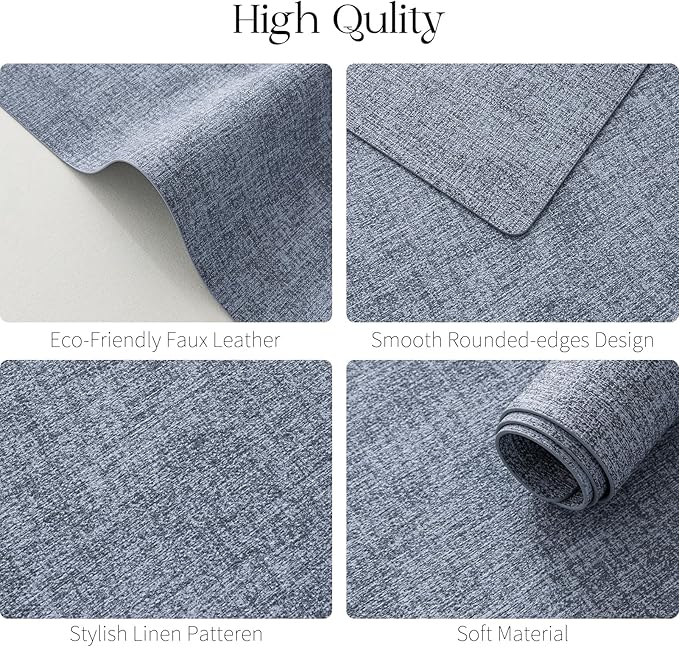 MOSAYT Placemats Set of 4, Heat Resistant Vinyl Place Mats with Coasters, 100% Waterproof Wipeable Washable Faux Leather Table Mats for Kitchen Dining Party Indoor Outdoor, 12" x 17", Sky Blue